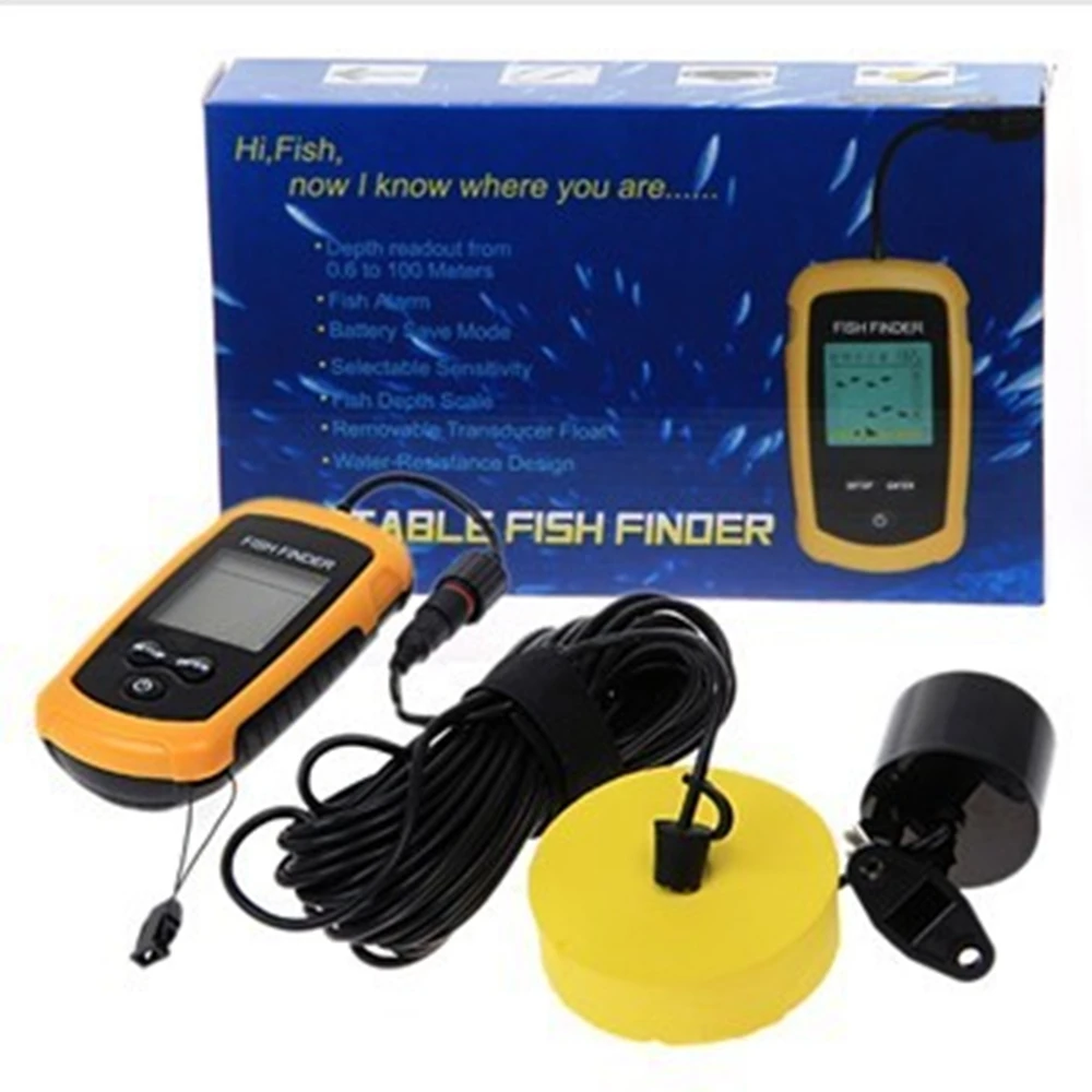 Nopirkt internetā Augstas kvalitātes ūdensizturīgs portatīvo fish finder  sonar detektoru trauksmes sensors 0,6 m -100 m echo sounder vadu LCD ap  elektronisko zvejas rīkus < Sports Un Izklaide /